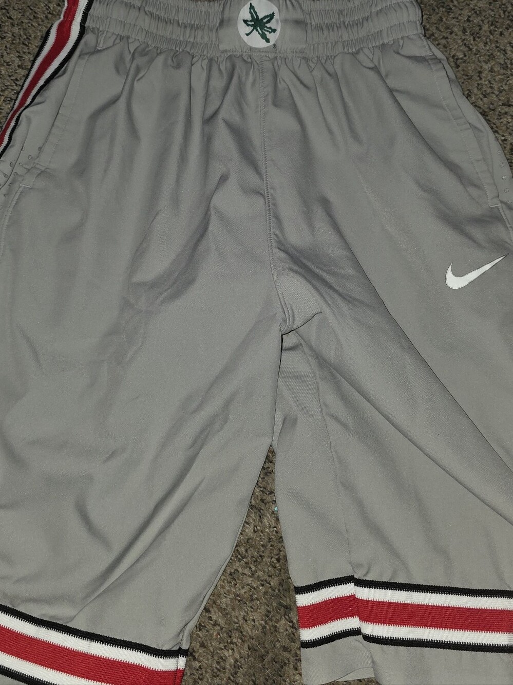 Nike Gray Athletic Shorts with Red and Black Stripe Trim